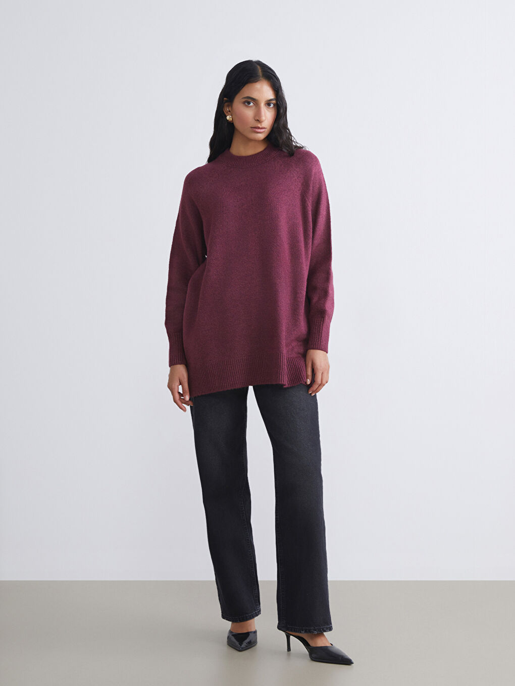 تونیكی تریکۆی ئۆڤەرسایزی یاخەخڕی ژنان-1