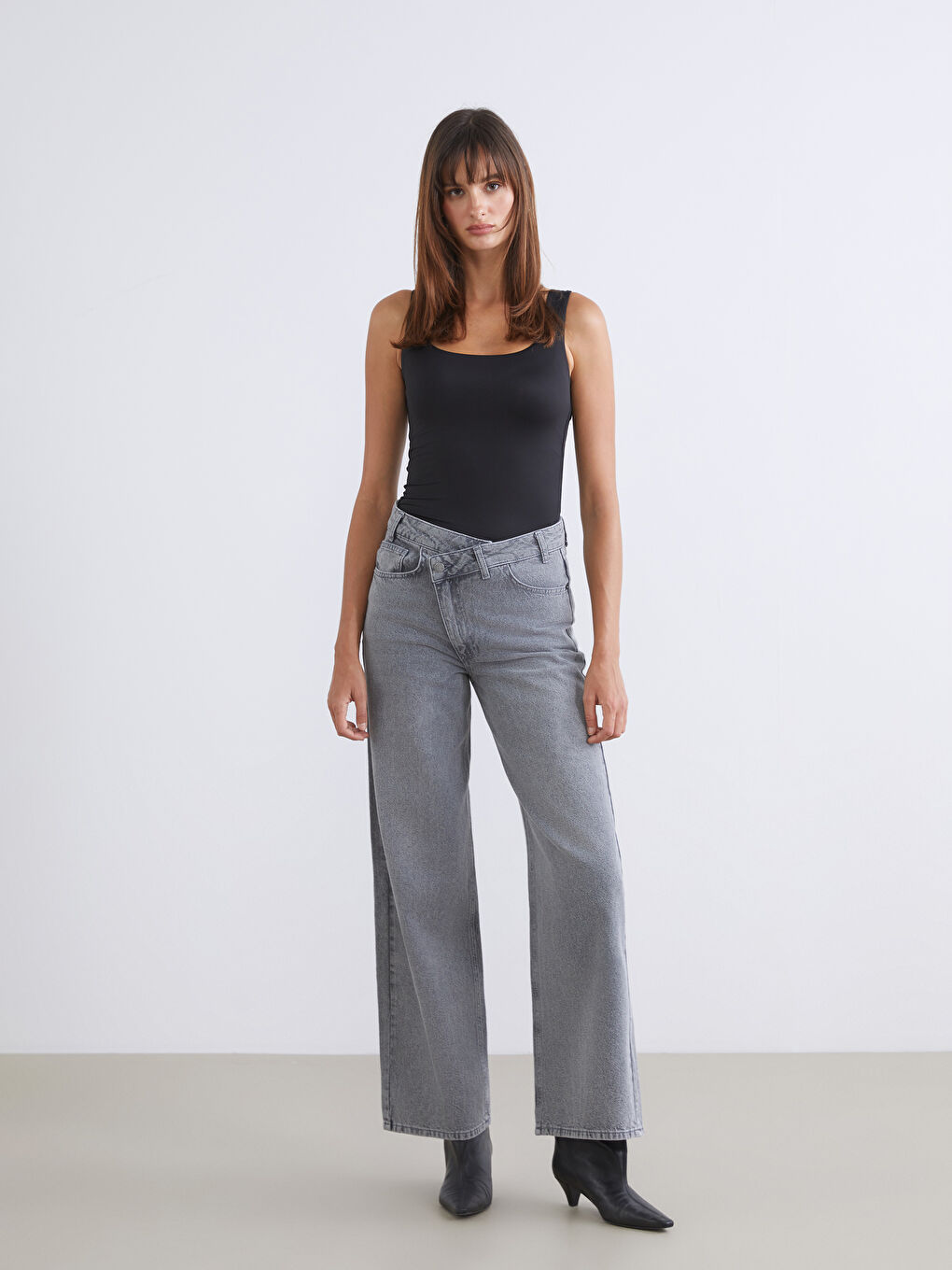 Gri Wideleg Kadın Jean Pantolon