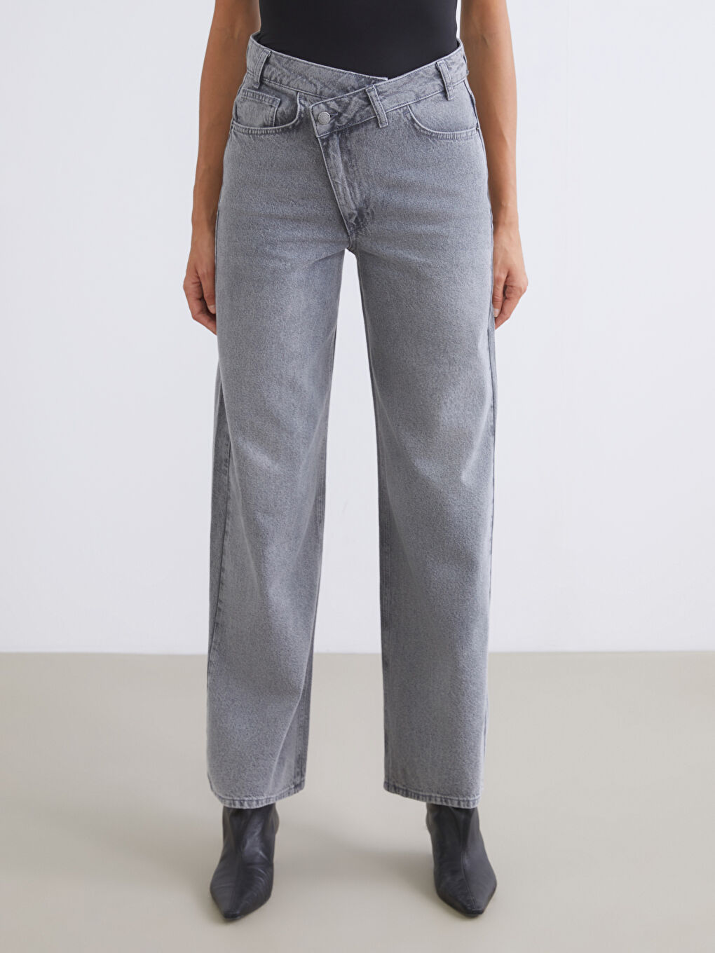 Gri Wideleg Kadın Jean Pantolon-1