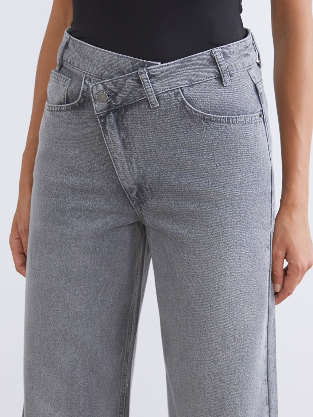 Gri Wideleg Kadın Jean Pantolon-2