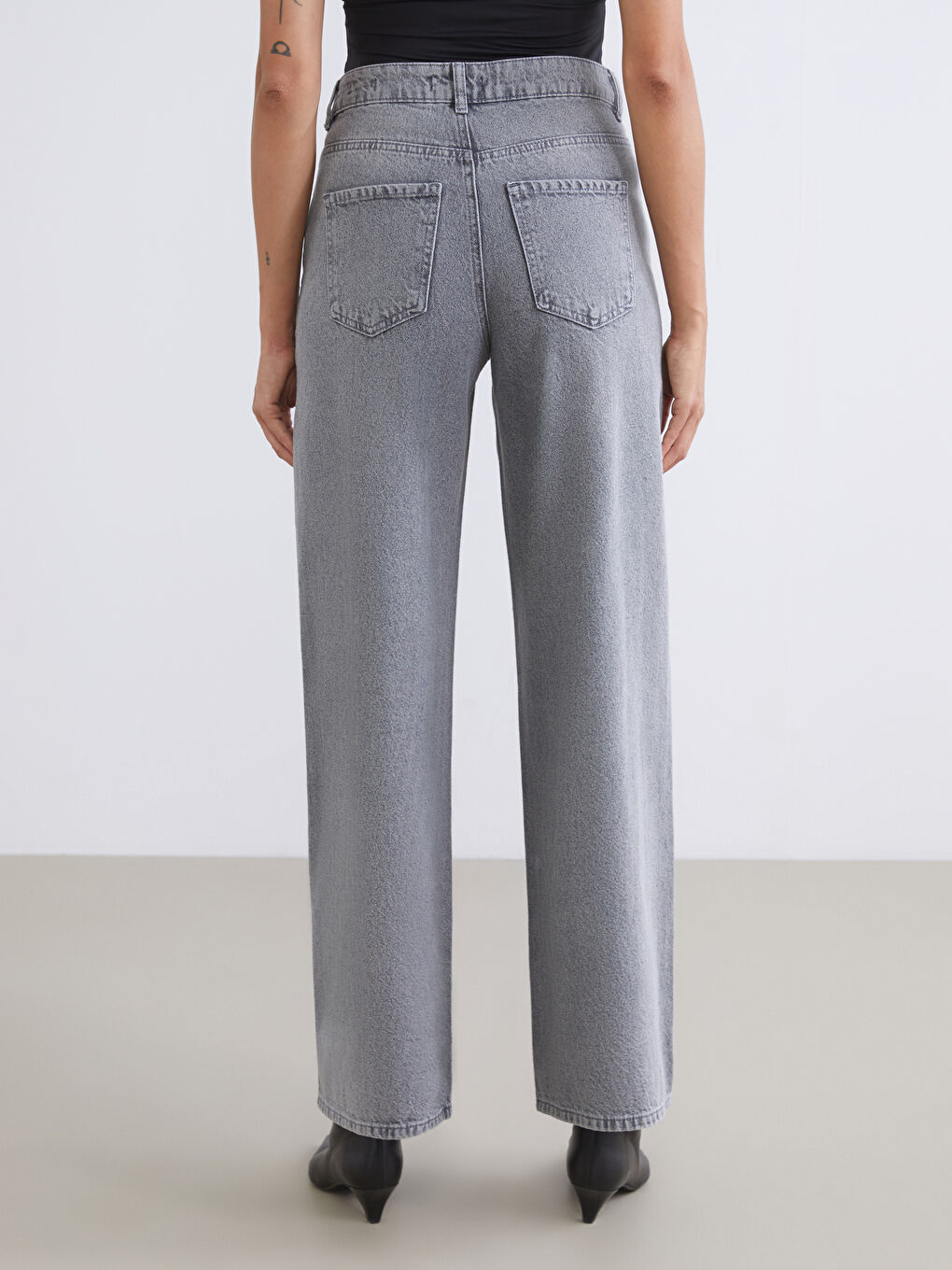 Gri Wideleg Kadın Jean Pantolon-3