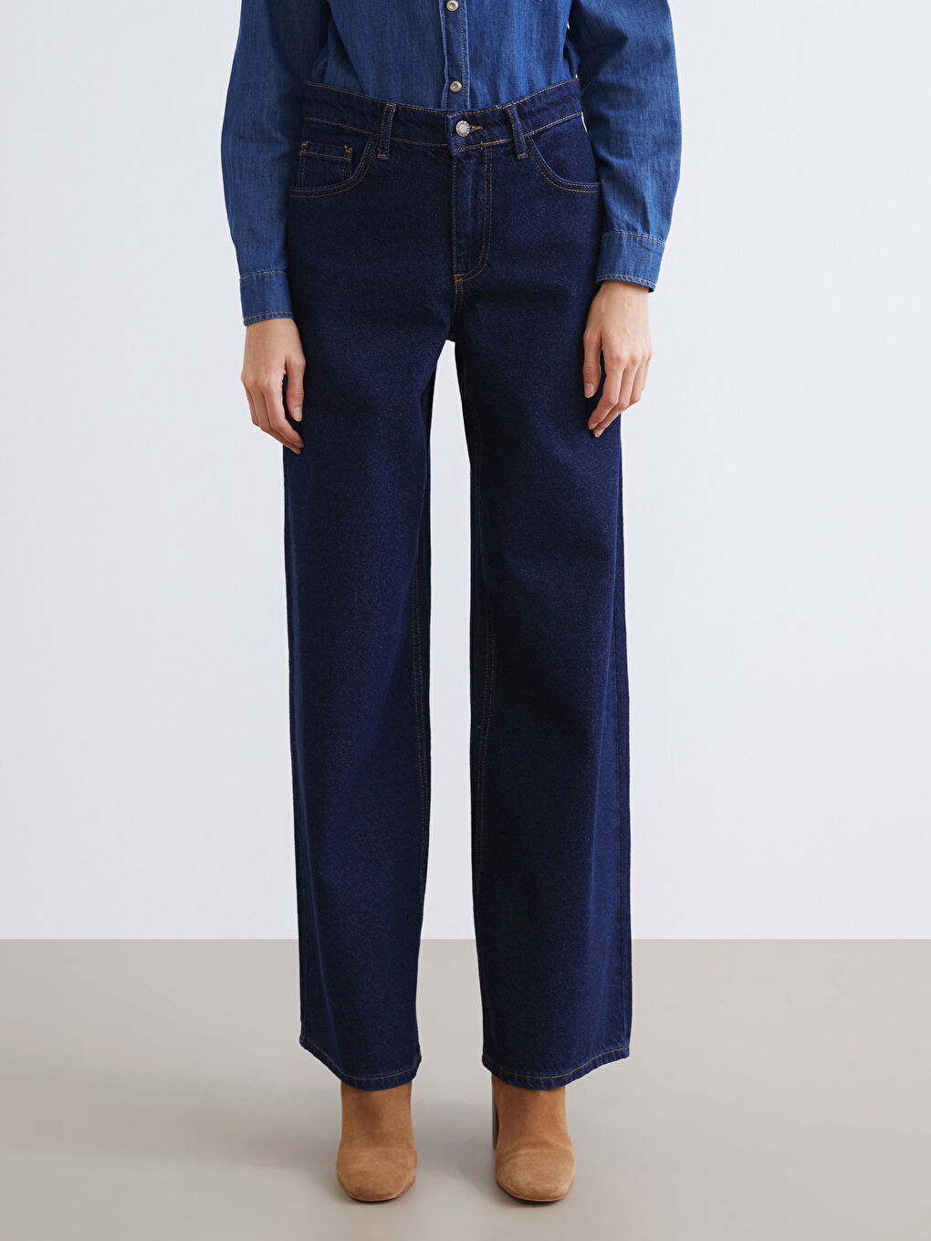 İndigo Wideleg Kadın Jean Pantolon-1
