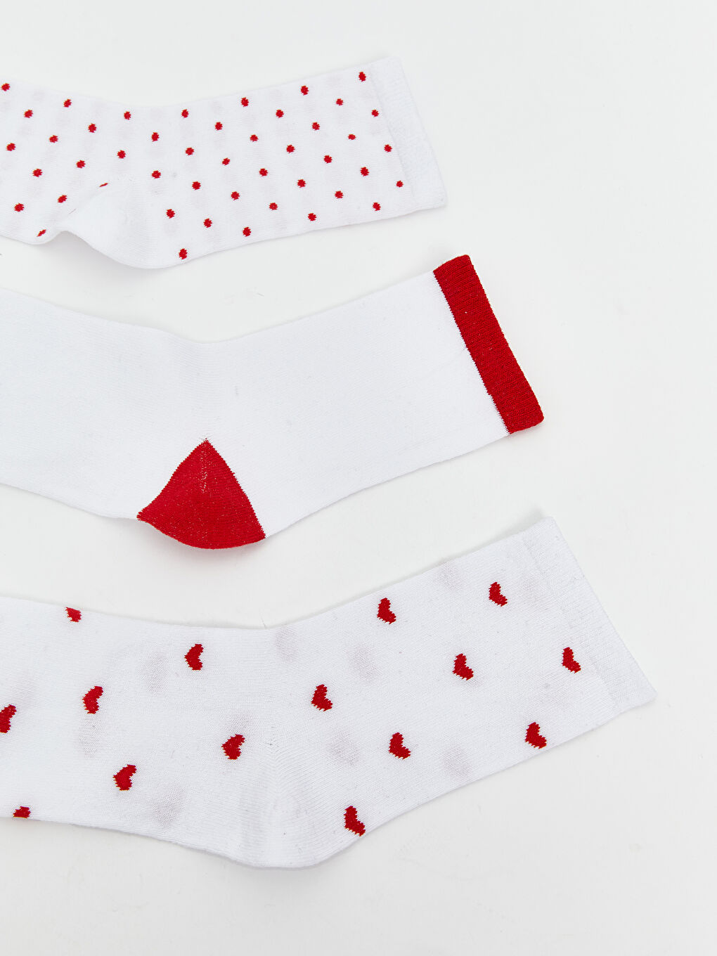 Beyaz Baskılı Kadın Soket Çorap 3'lü-1