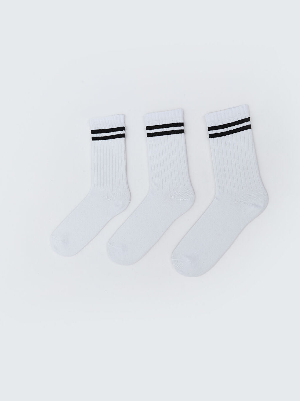 Beyaz Çizgili Erkek Soket Çorap 3'lü
