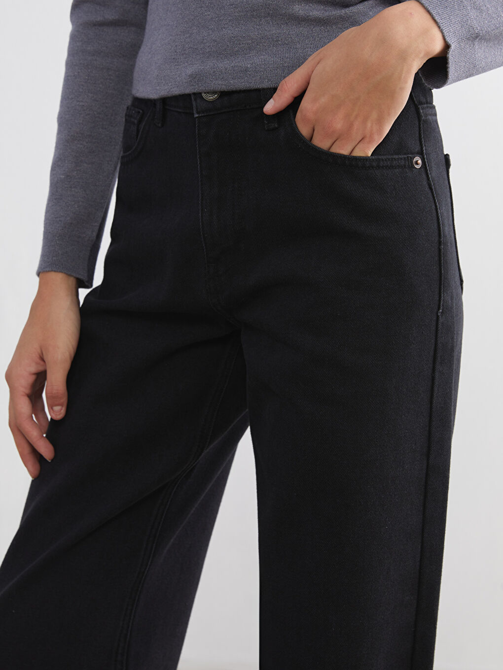 Siyah Wideleg Kadın Jean Pantolon-2