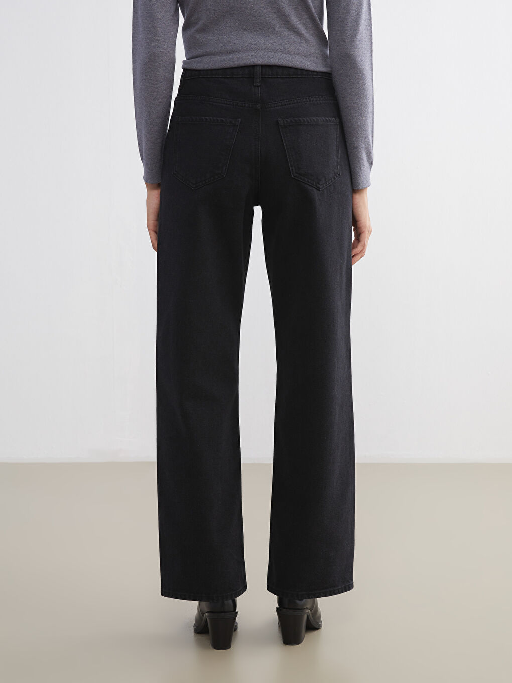 Siyah Wideleg Kadın Jean Pantolon-3