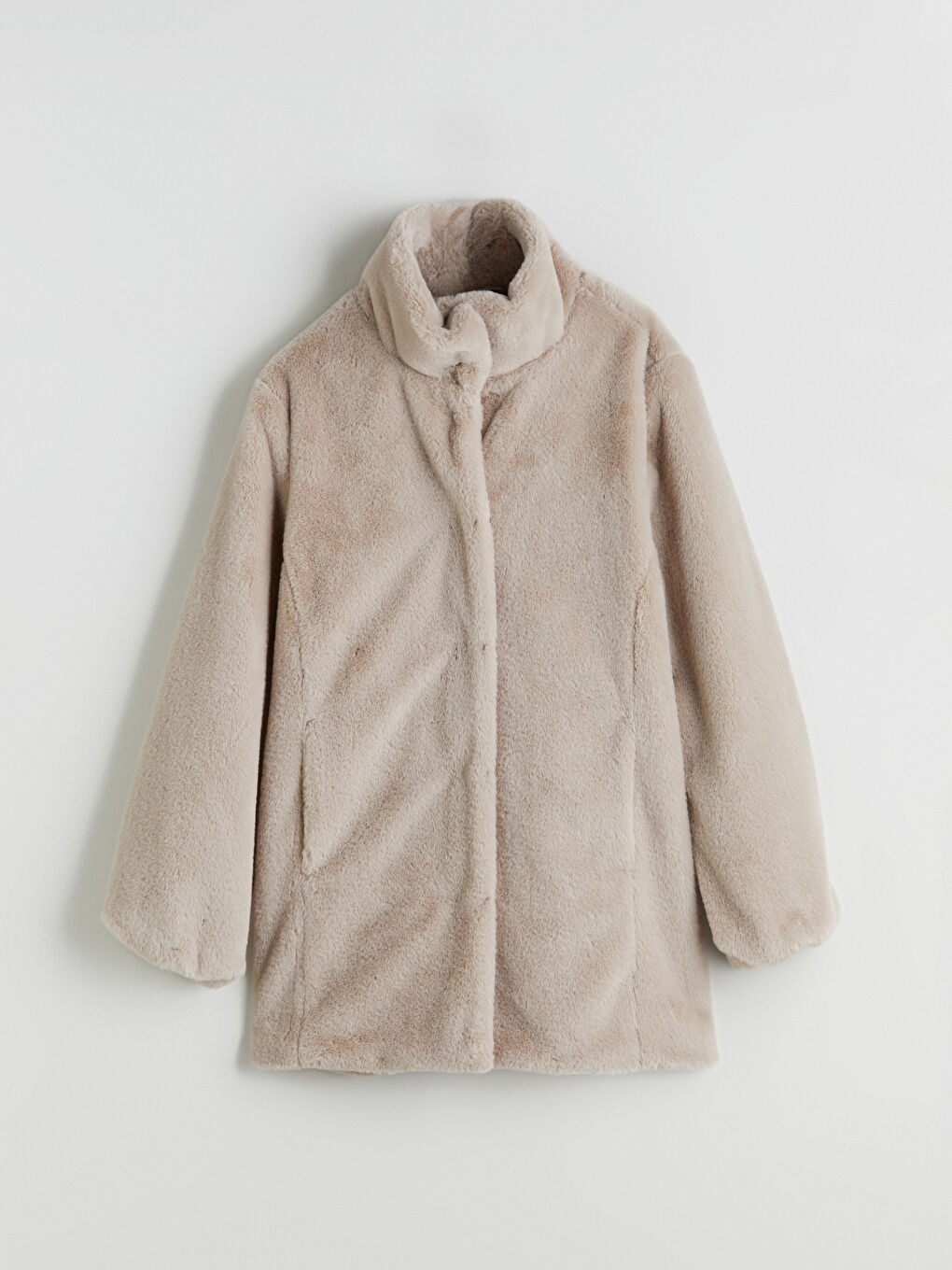 Палто За Жени С Яка Тип Фуния От Изкуствена Кожа-5