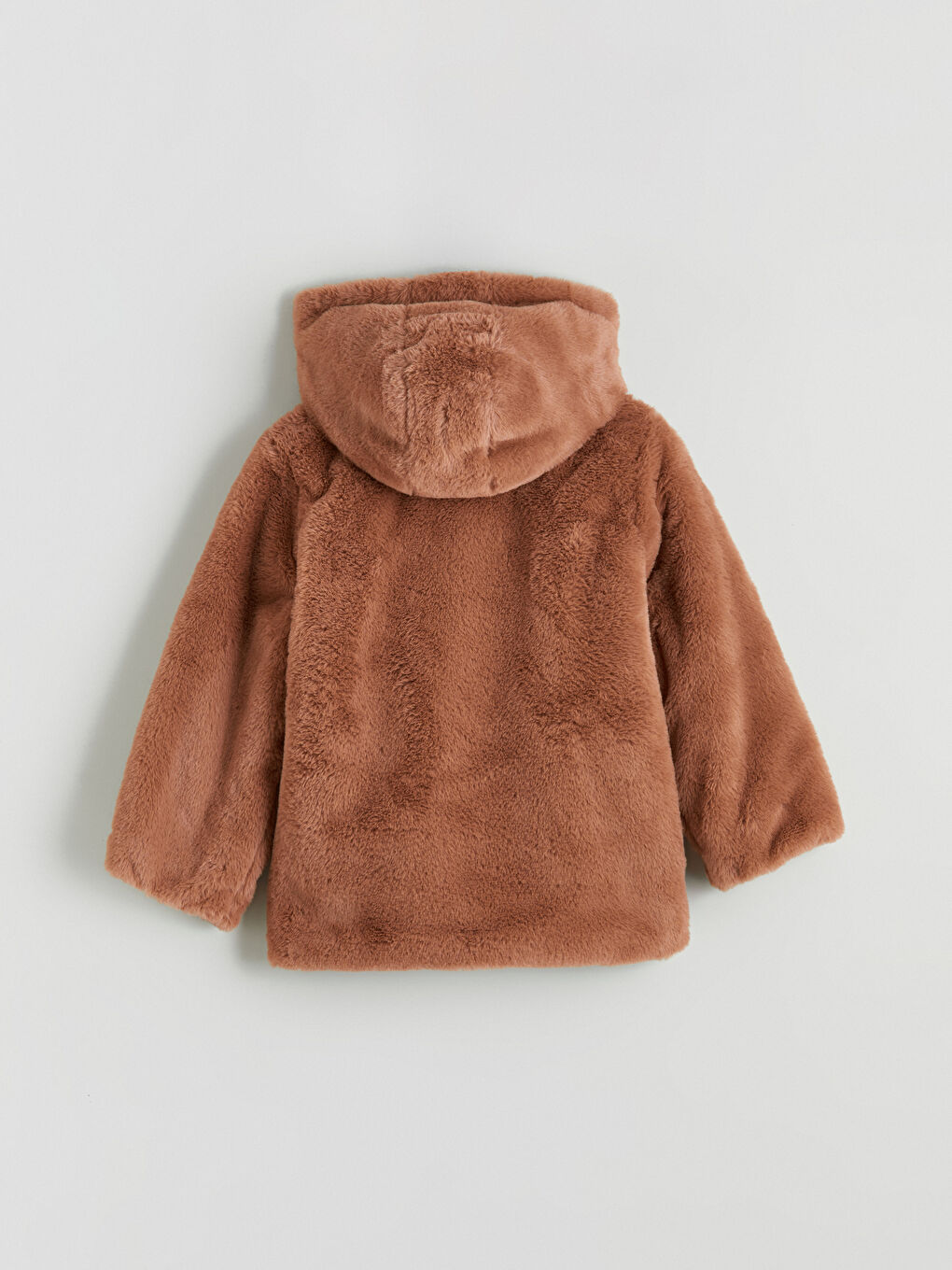Bej Kapüşonlu Kız Çocuk Pelüş Mont	-3