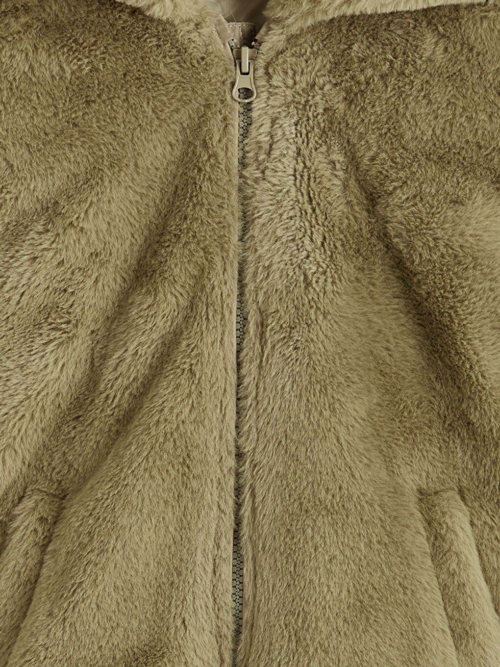 Yeşil Kapüşonlu Kız Çocuk Pelüş Mont	-2