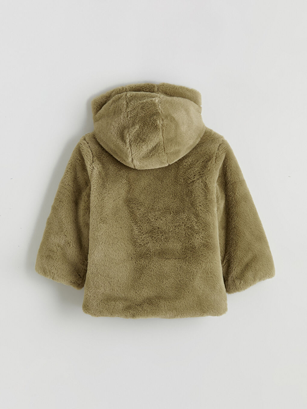 Yeşil Kapüşonlu Kız Çocuk Pelüş Mont	-3