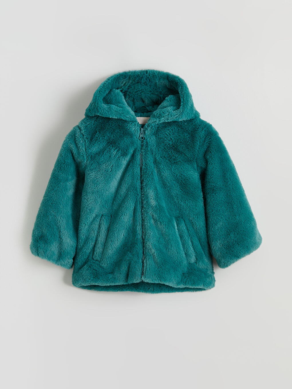 Yeşil Kapüşonlu Kız Çocuk Pelüş Mont	