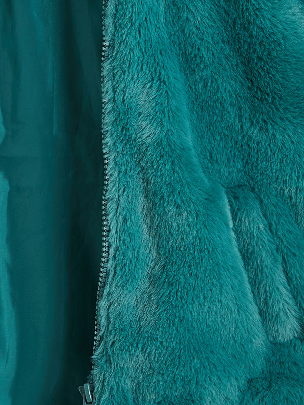 Yeşil Kapüşonlu Kız Çocuk Pelüş Mont	-1