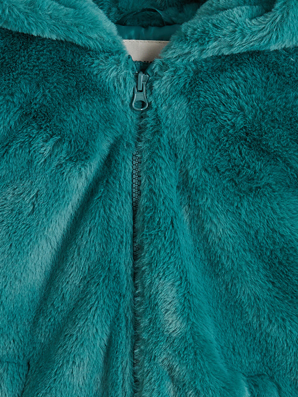 Yeşil Kapüşonlu Kız Çocuk Pelüş Mont	-2