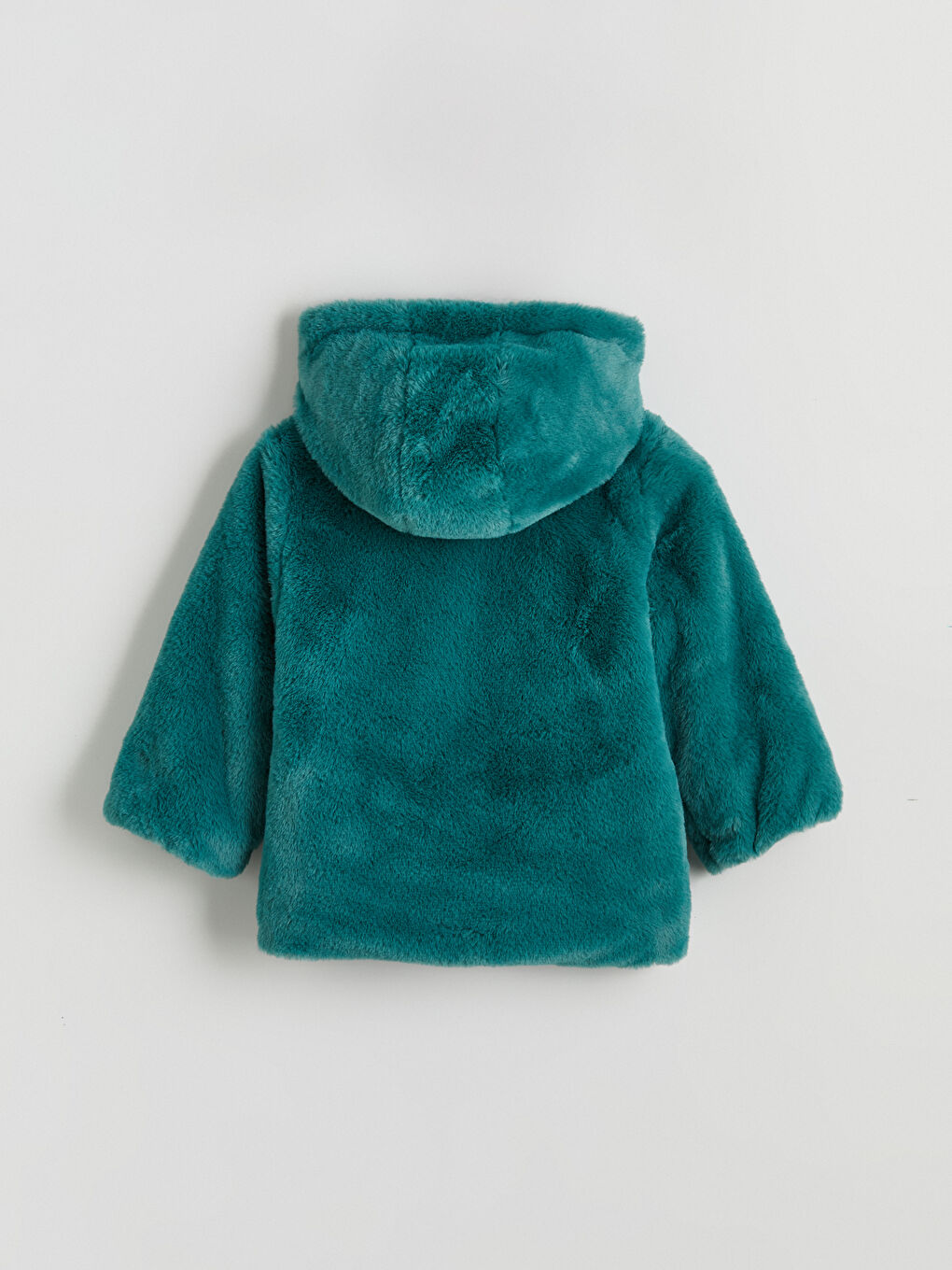 Yeşil Kapüşonlu Kız Çocuk Pelüş Mont	-3