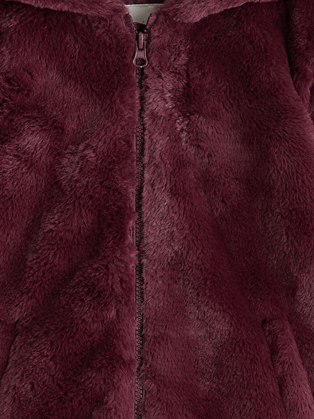 Bordo Kapüşonlu Kız Çocuk Pelüş Mont	-2
