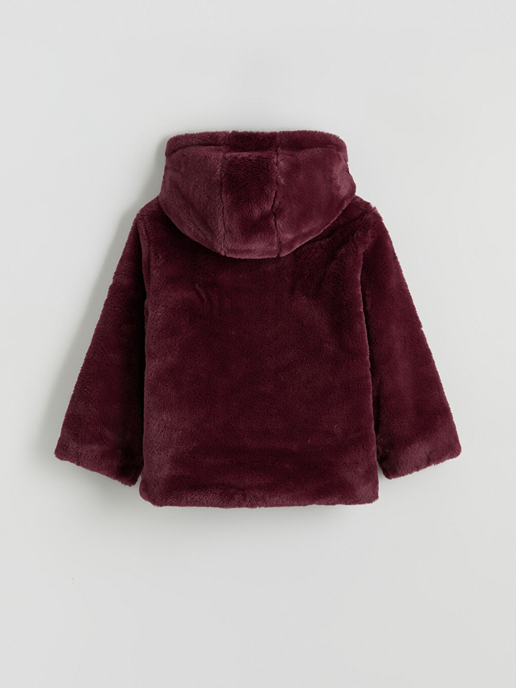 Bordo Kapüşonlu Kız Çocuk Pelüş Mont	-3