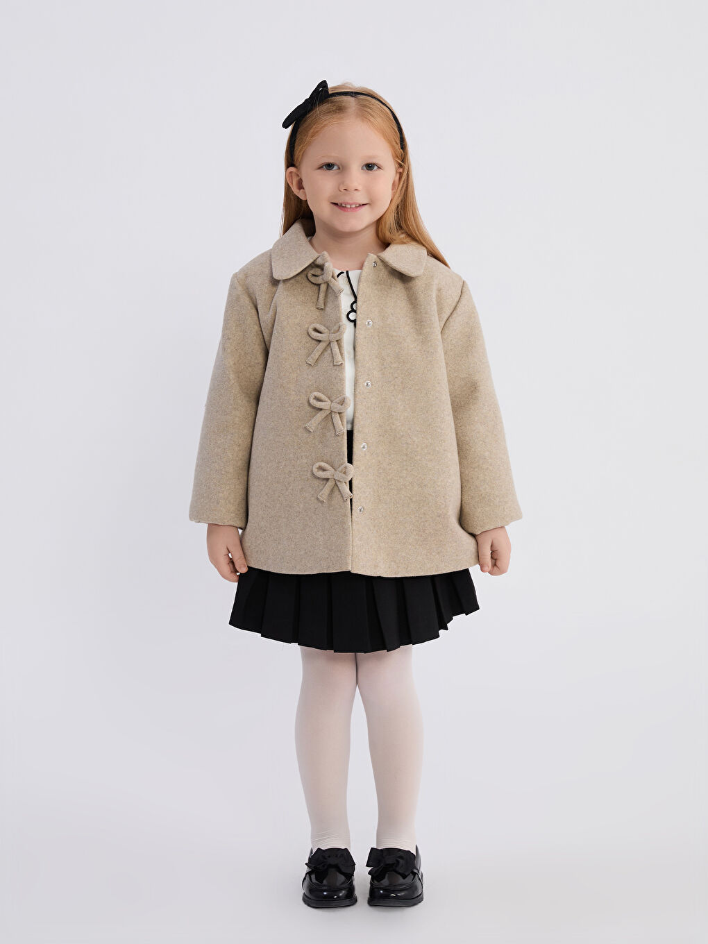 Bow Detailed Girls' Cachet Coat-1