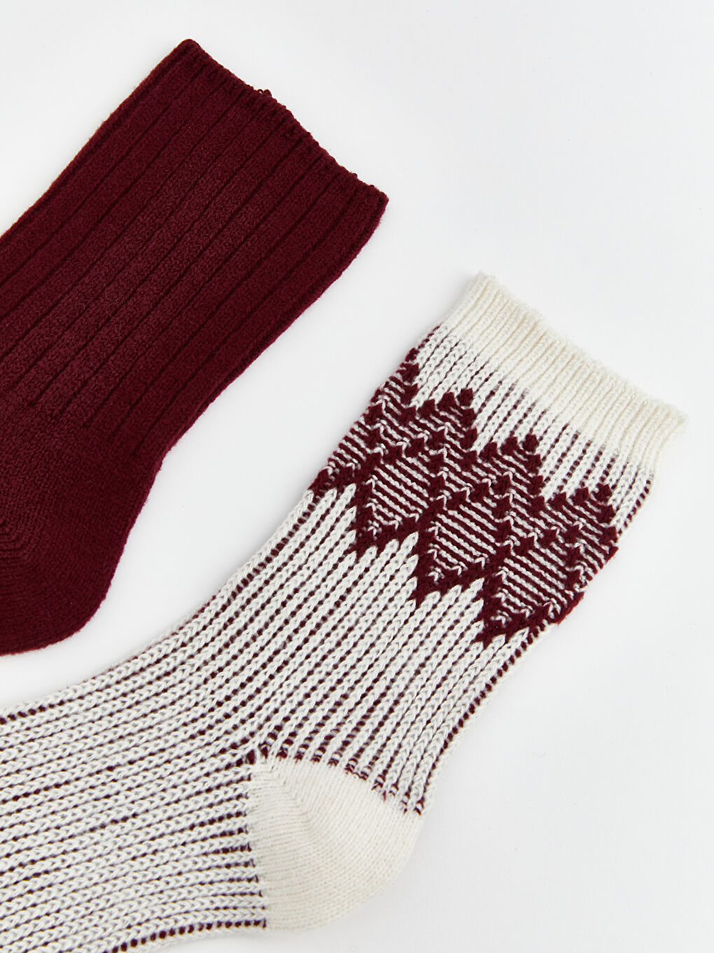Bordo Baklava Desenli Kadın Soket Çorap 2'li-1