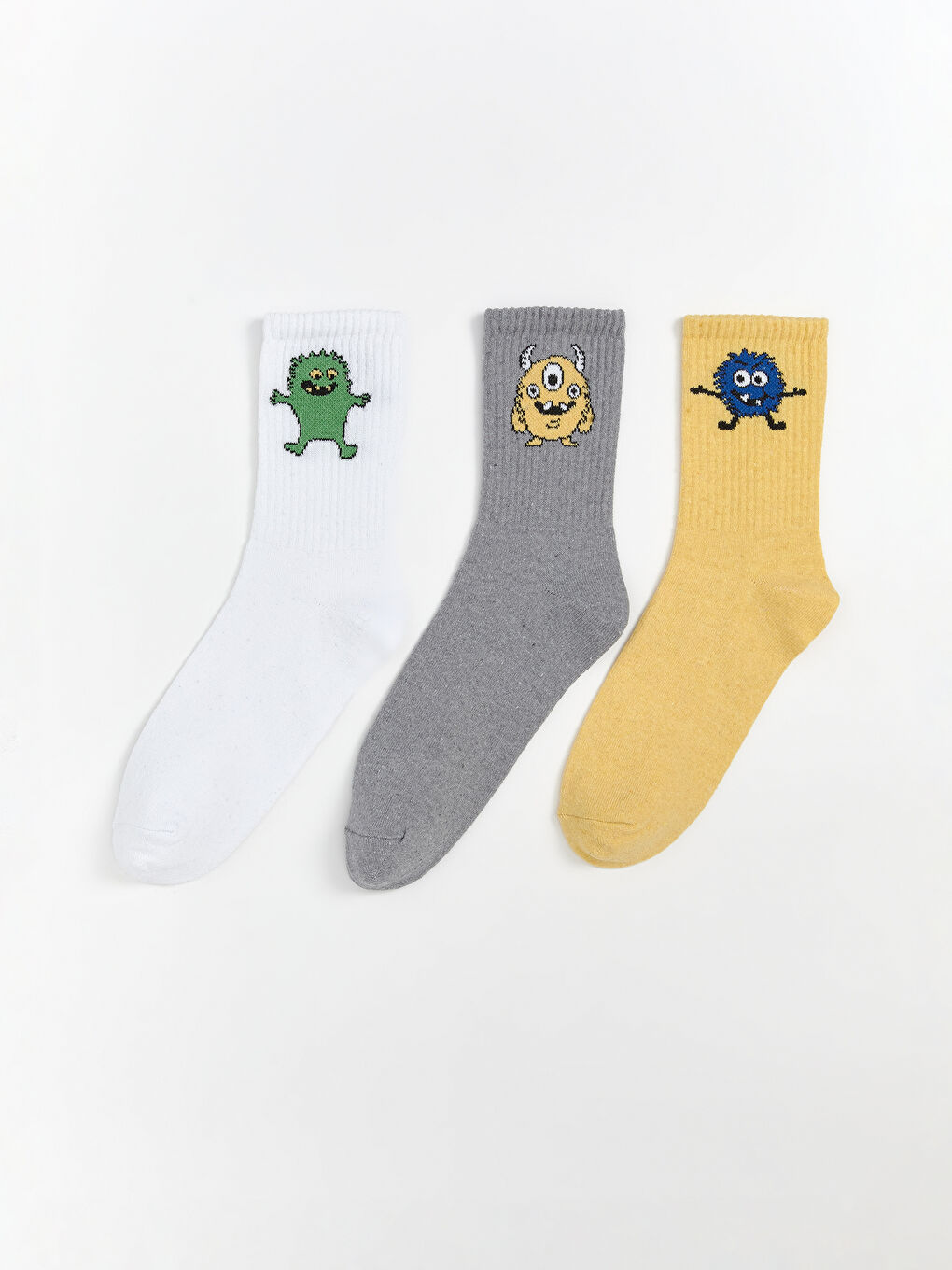 Beyaz Baskılı Erkek Çocuk Patik Çorap 3'lü