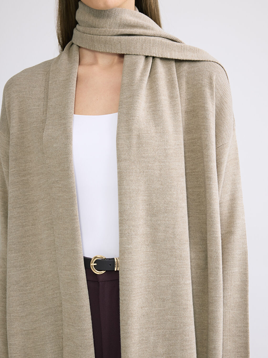 Kahverengi Atkılı Şal Yaka Kadın Triko Hırka-2