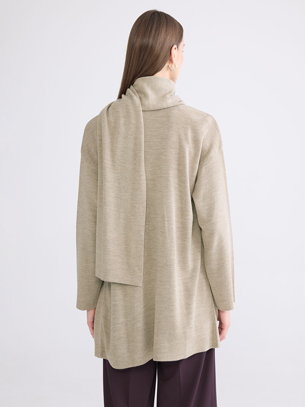 Kahverengi Atkılı Şal Yaka Kadın Triko Hırka-3