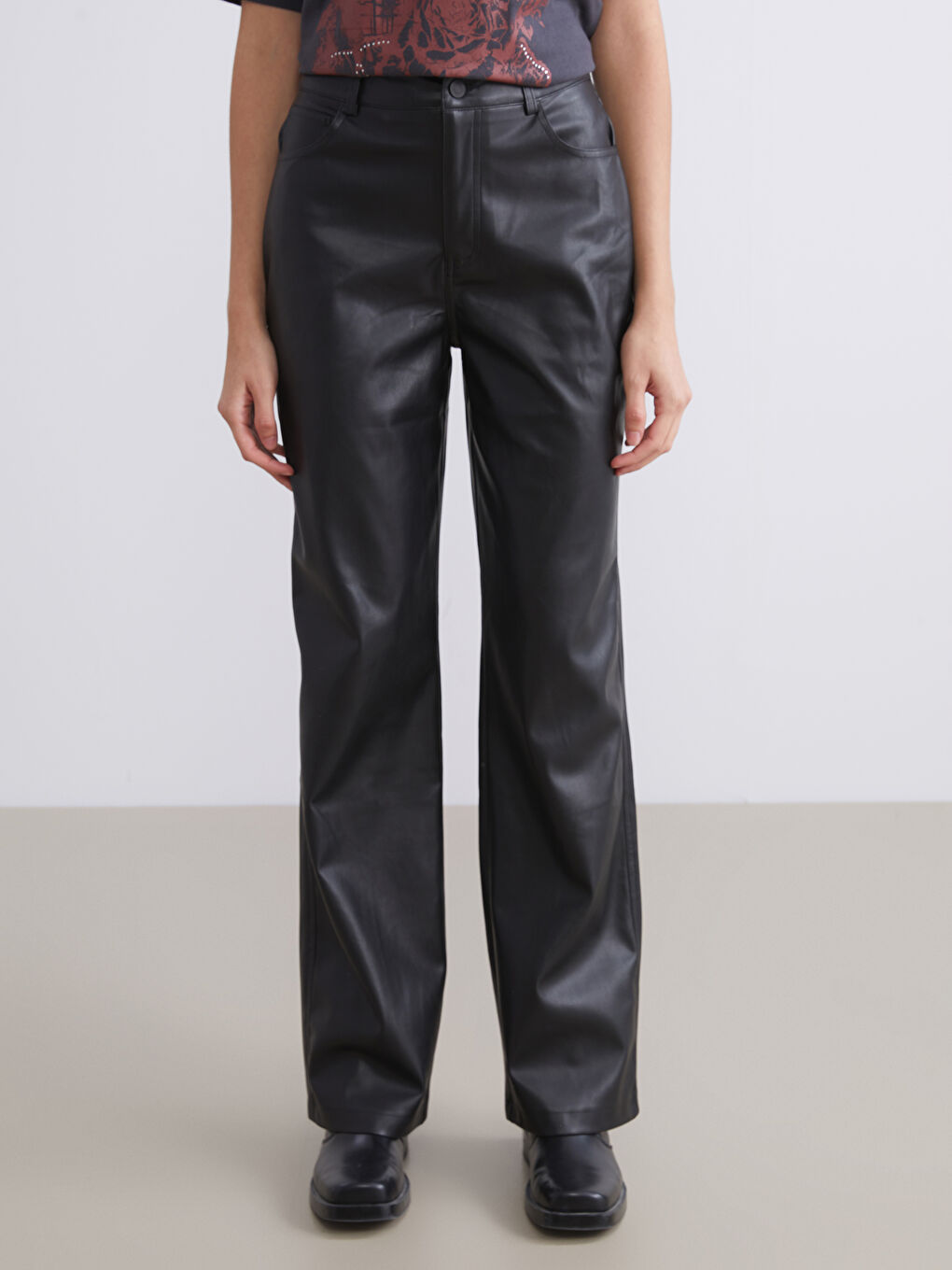 Slim Fit Faux Leather Women's Trousers-1