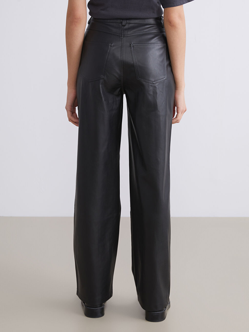 Slim Fit Faux Leather Women's Trousers-3