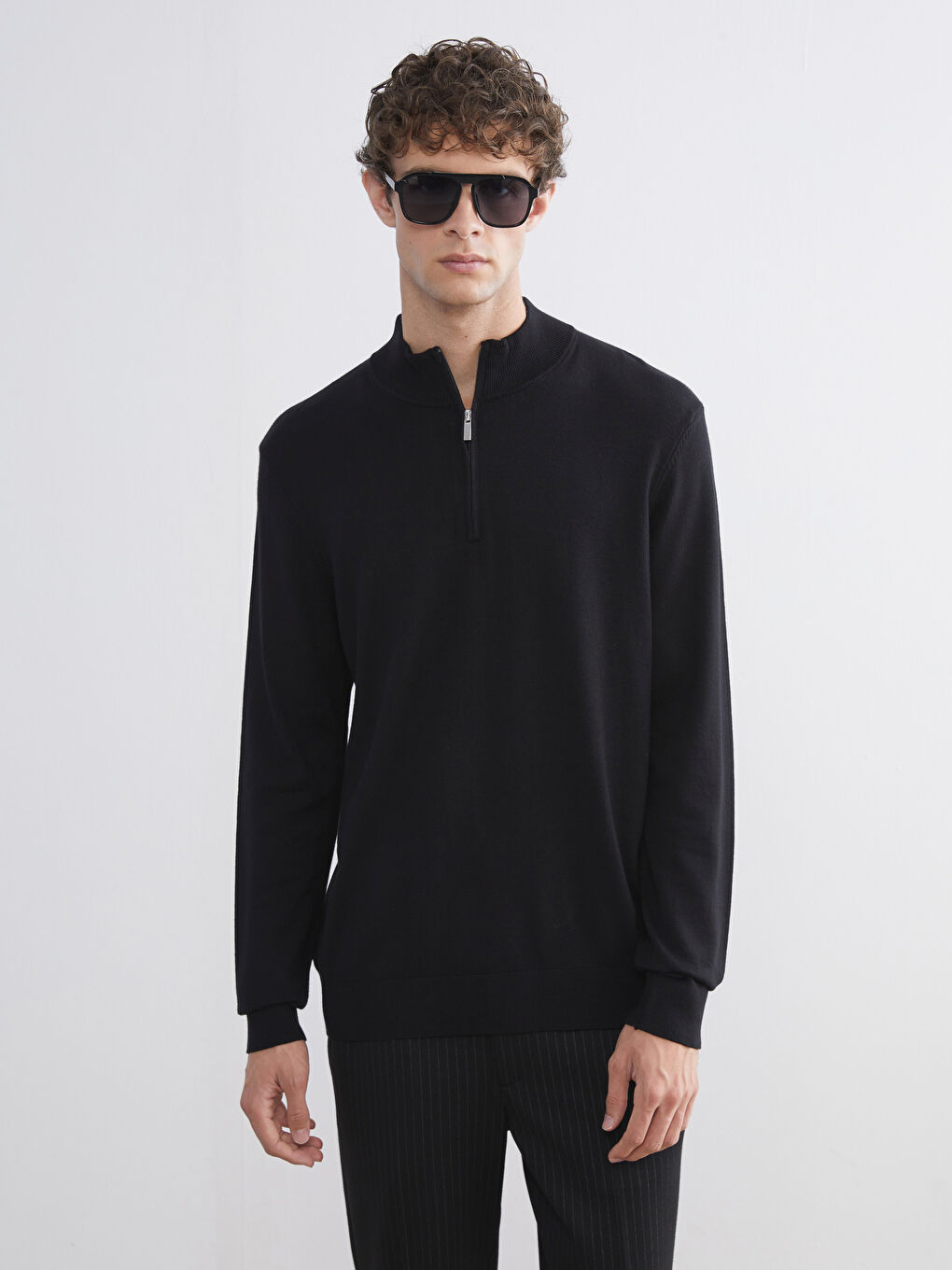 Funnel Neck Men's Knitwear Sweater