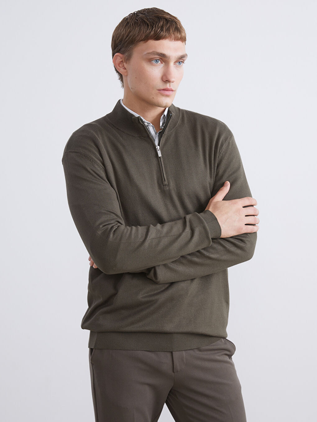 Funnel Neck Men's Knitwear Sweater