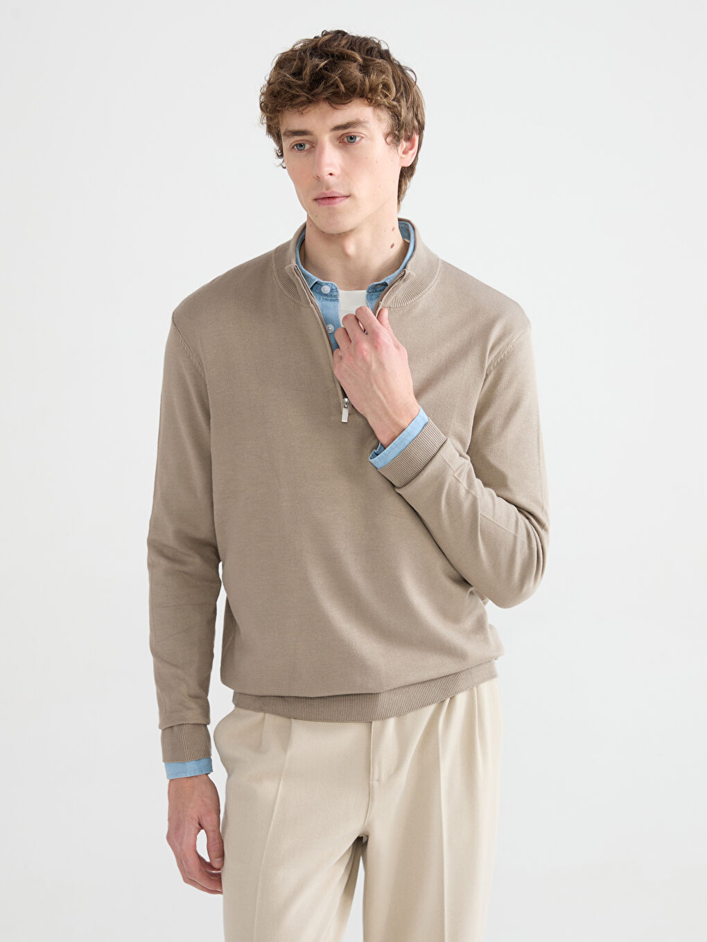 Funnel Neck Men's Knitwear Sweater