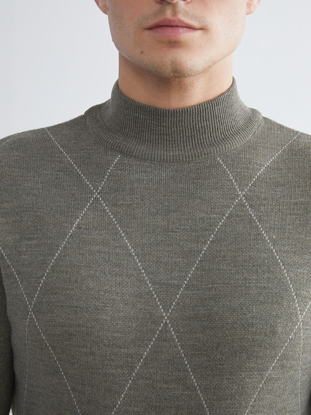 Yeşil Yarım Balıkçı Yaka Uzun Kollu Desenli Erkek Triko Kazak-2