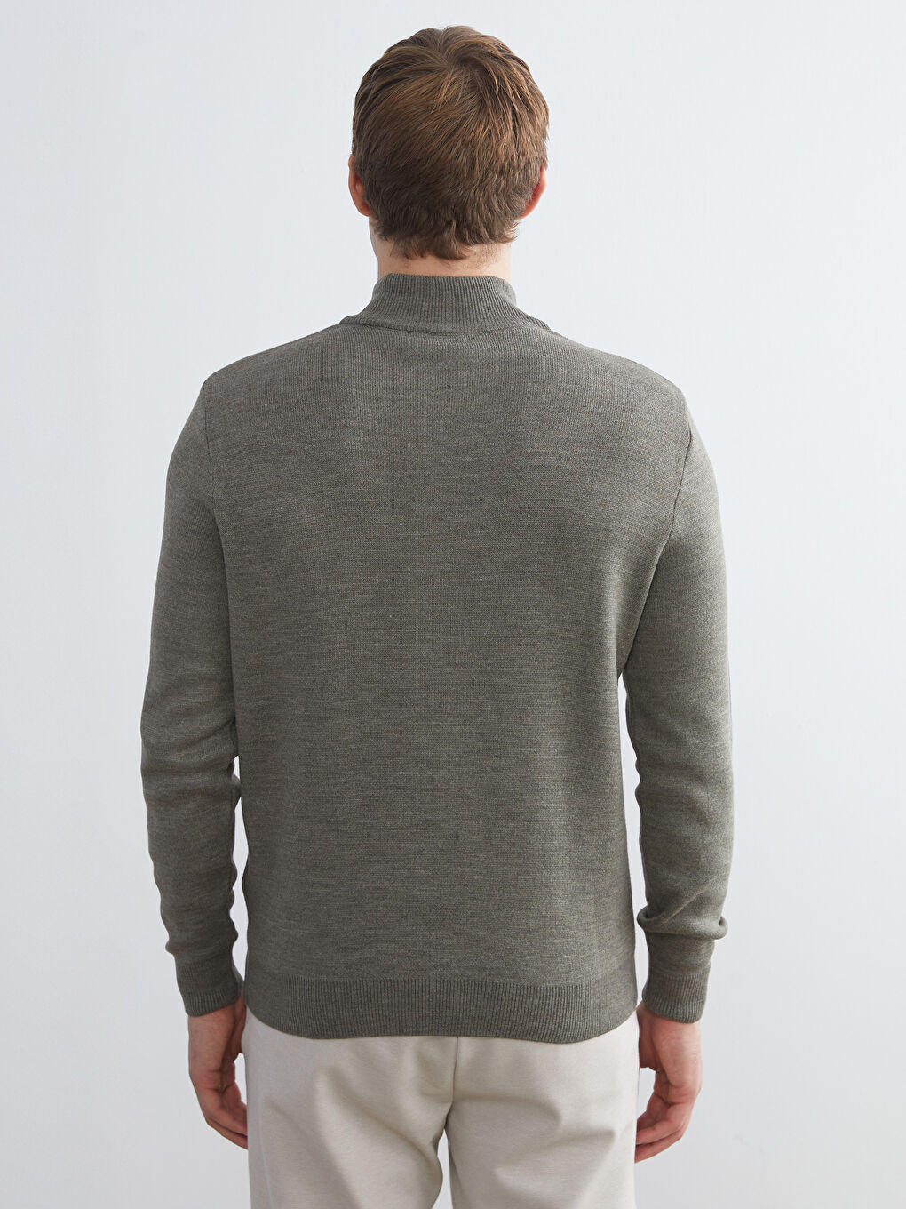 Yeşil Yarım Balıkçı Yaka Uzun Kollu Desenli Erkek Triko Kazak-3