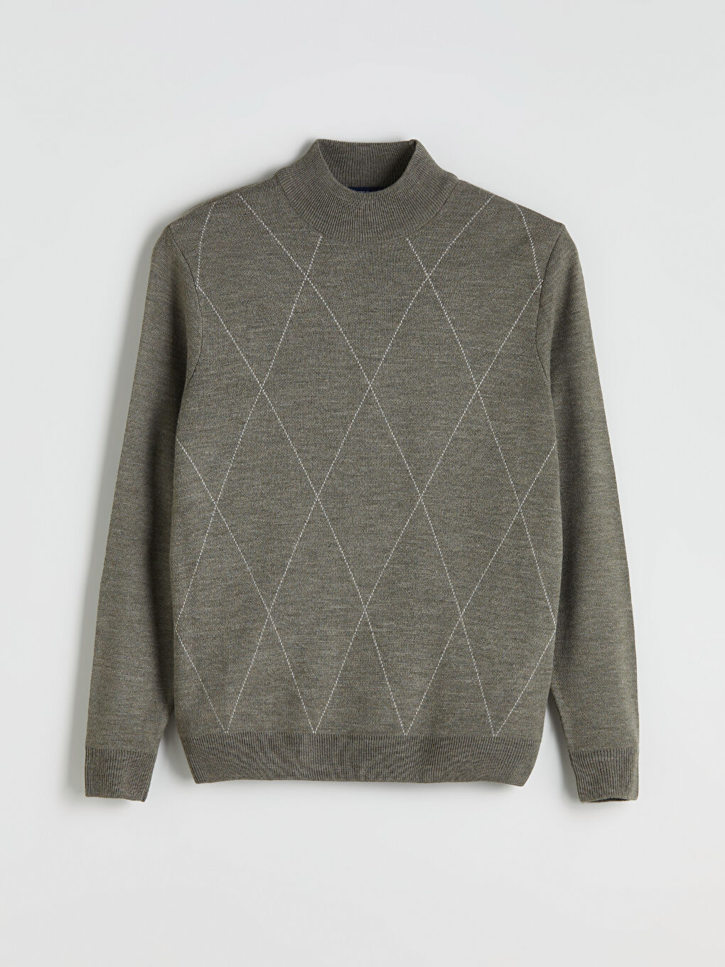 Yeşil Yarım Balıkçı Yaka Uzun Kollu Desenli Erkek Triko Kazak-4