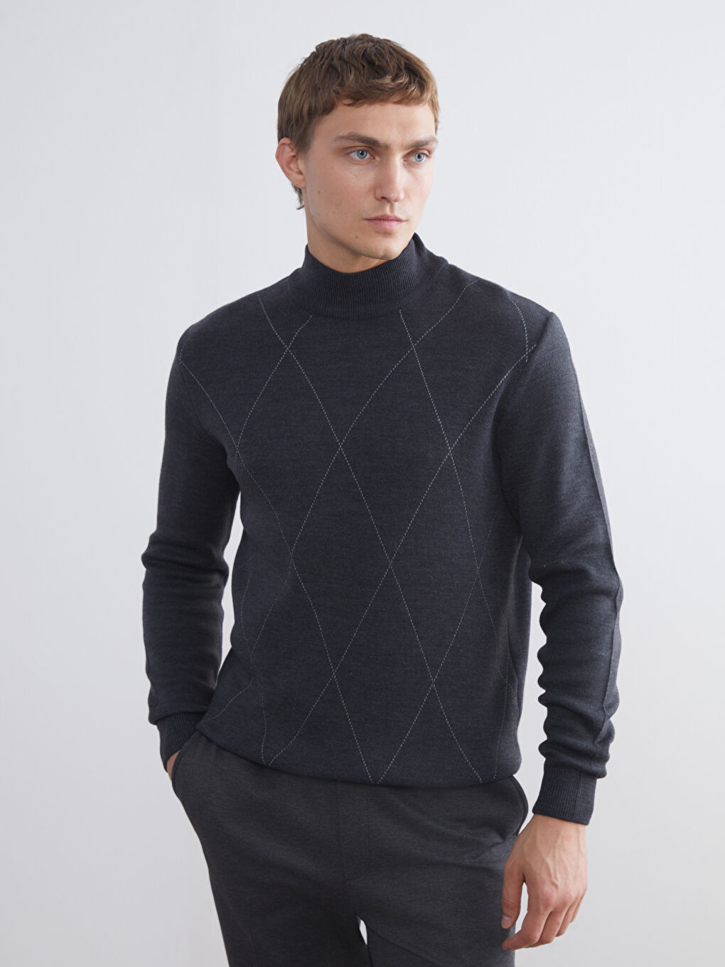 Half Turtleneck Long Sleeve Patterned Men's Knitwear Sweater-1