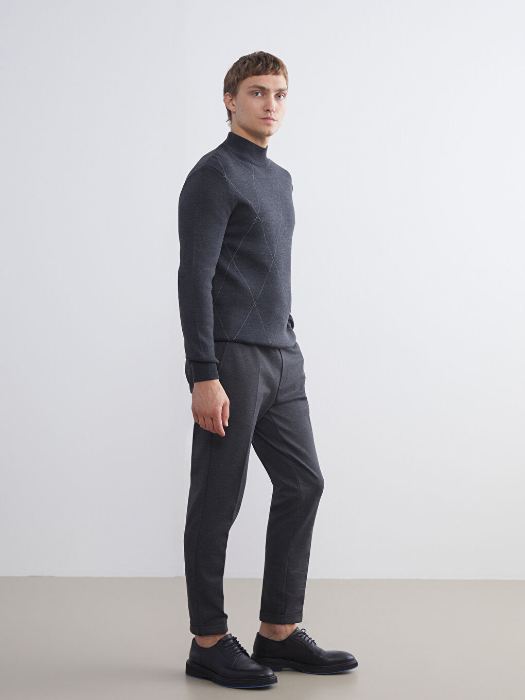 Half Turtleneck Long Sleeve Patterned Men's Knitwear Sweater-2