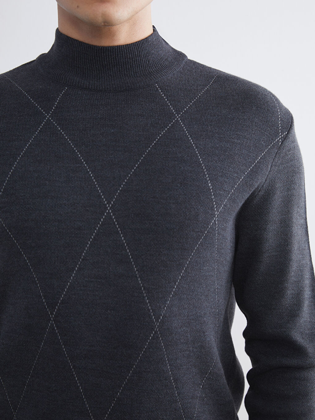 Half Turtleneck Long Sleeve Patterned Men's Knitwear Sweater-4