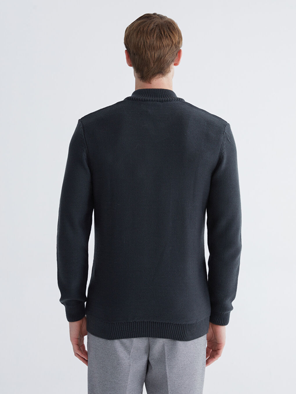 Antrasit Fermuarlı Dik Yaka Erkek Triko Kazak-3