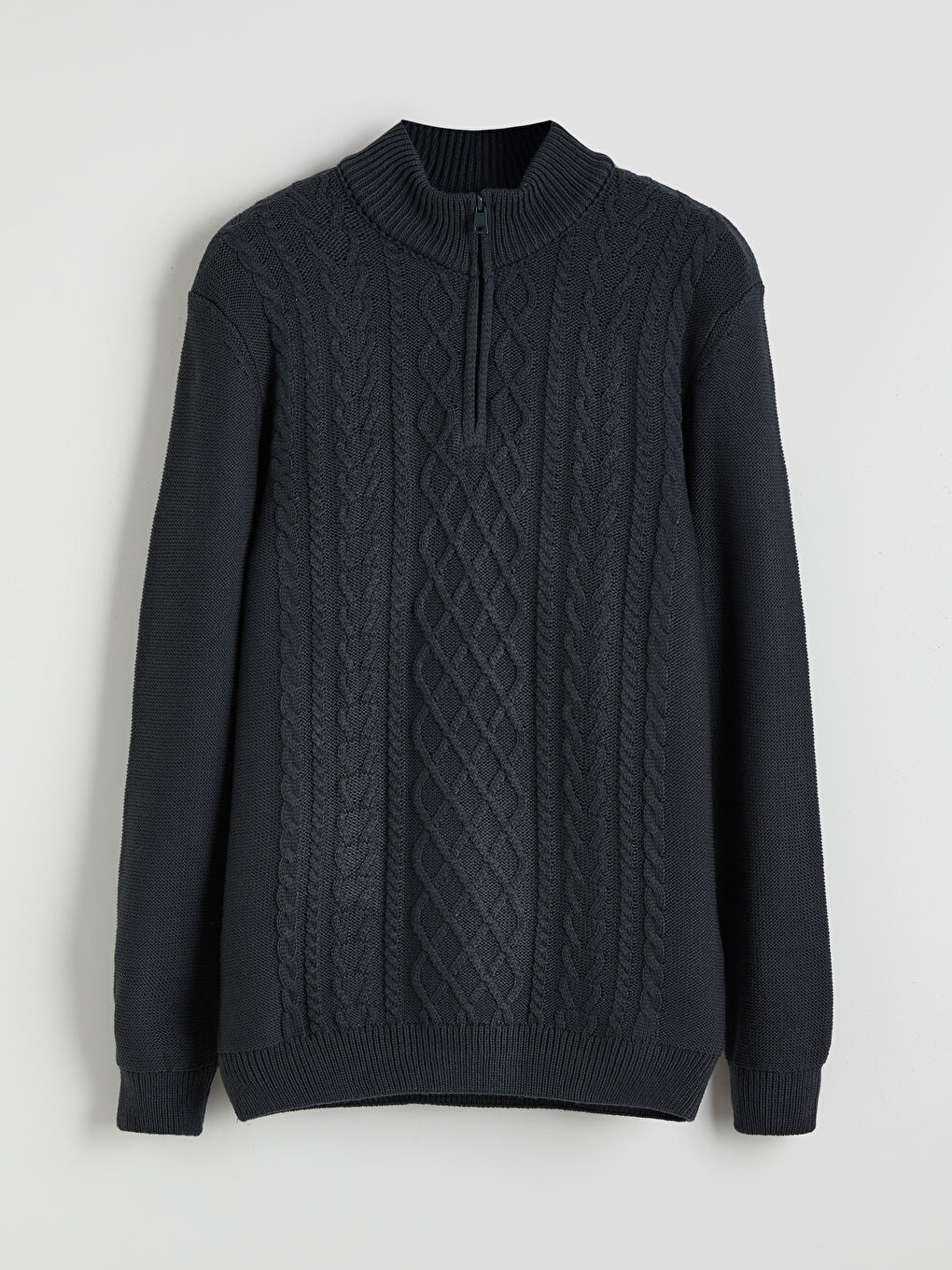 Antrasit Fermuarlı Dik Yaka Erkek Triko Kazak-4