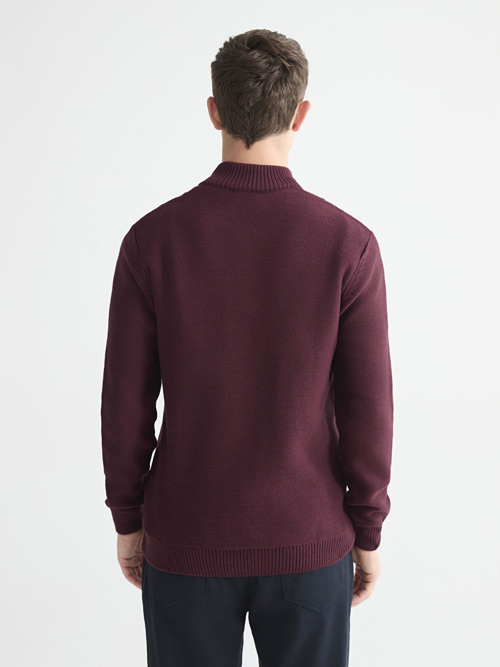 Mürdüm Fermuarlı Dik Yaka Erkek Triko Kazak-3