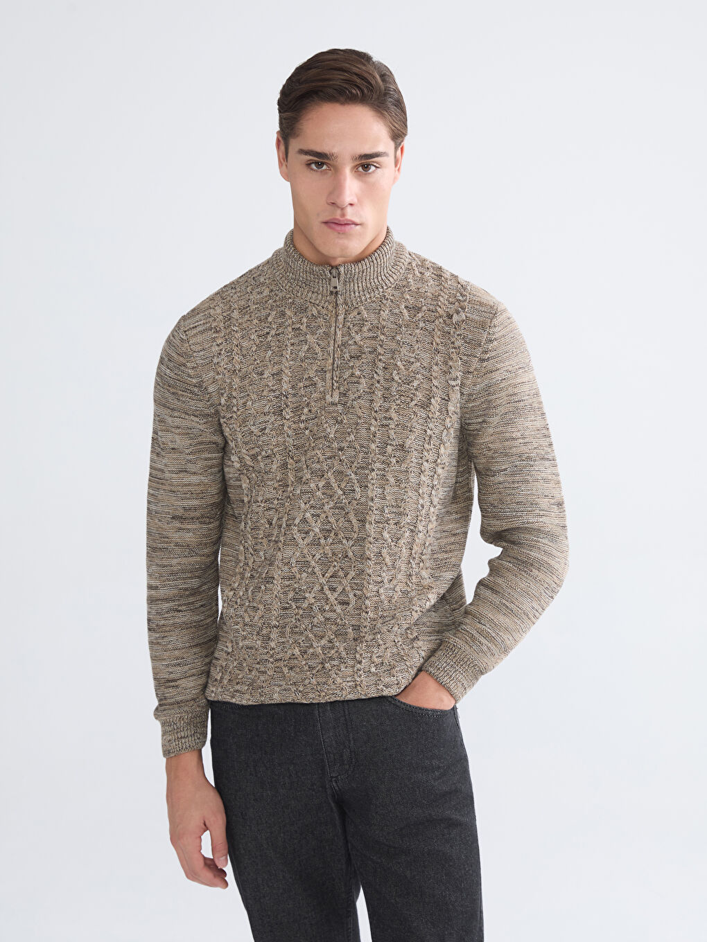 Zippered Funnel Neck Men's Knit Sweater