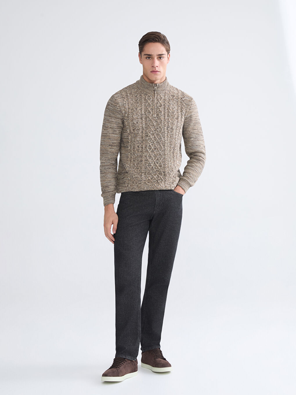Zippered Funnel Neck Men's Knit Sweater-1
