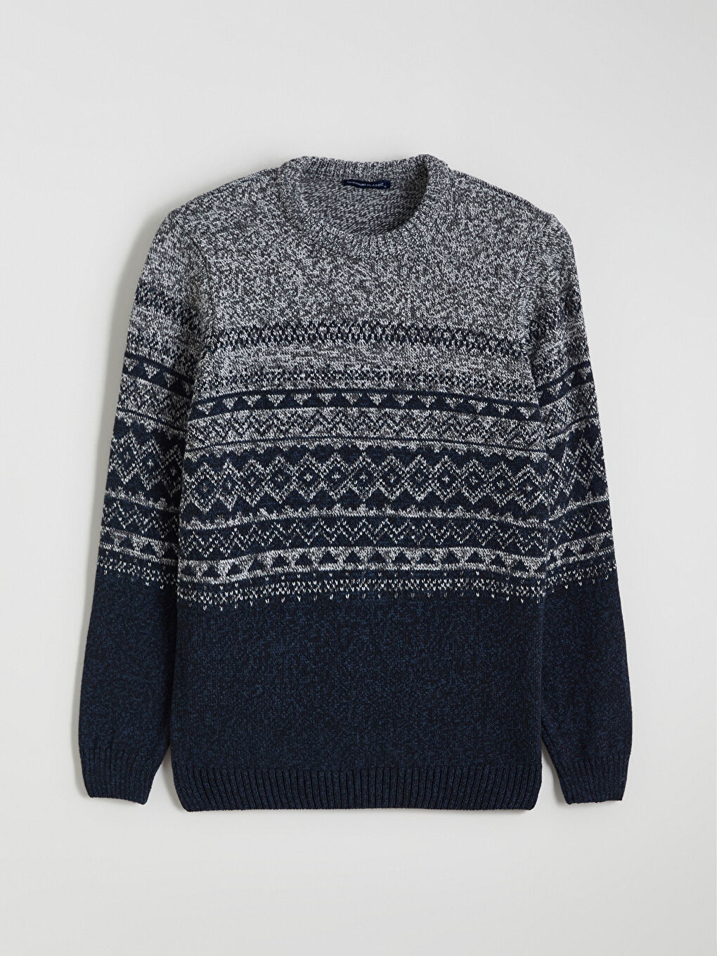 Lacivert Bisiklet Yaka Desenli Erkek Triko Kazak-4