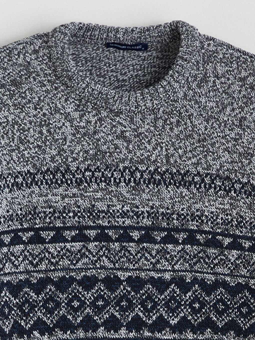 Lacivert Bisiklet Yaka Desenli Erkek Triko Kazak-5