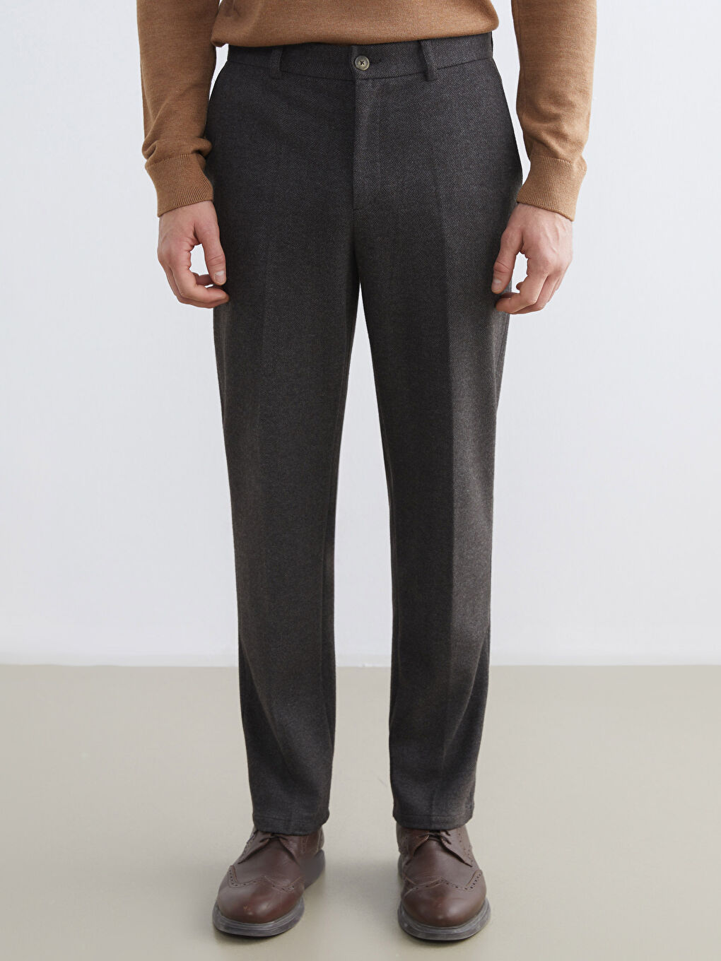 Kahverengi Standart Kalıp Erkek Pantolon-1