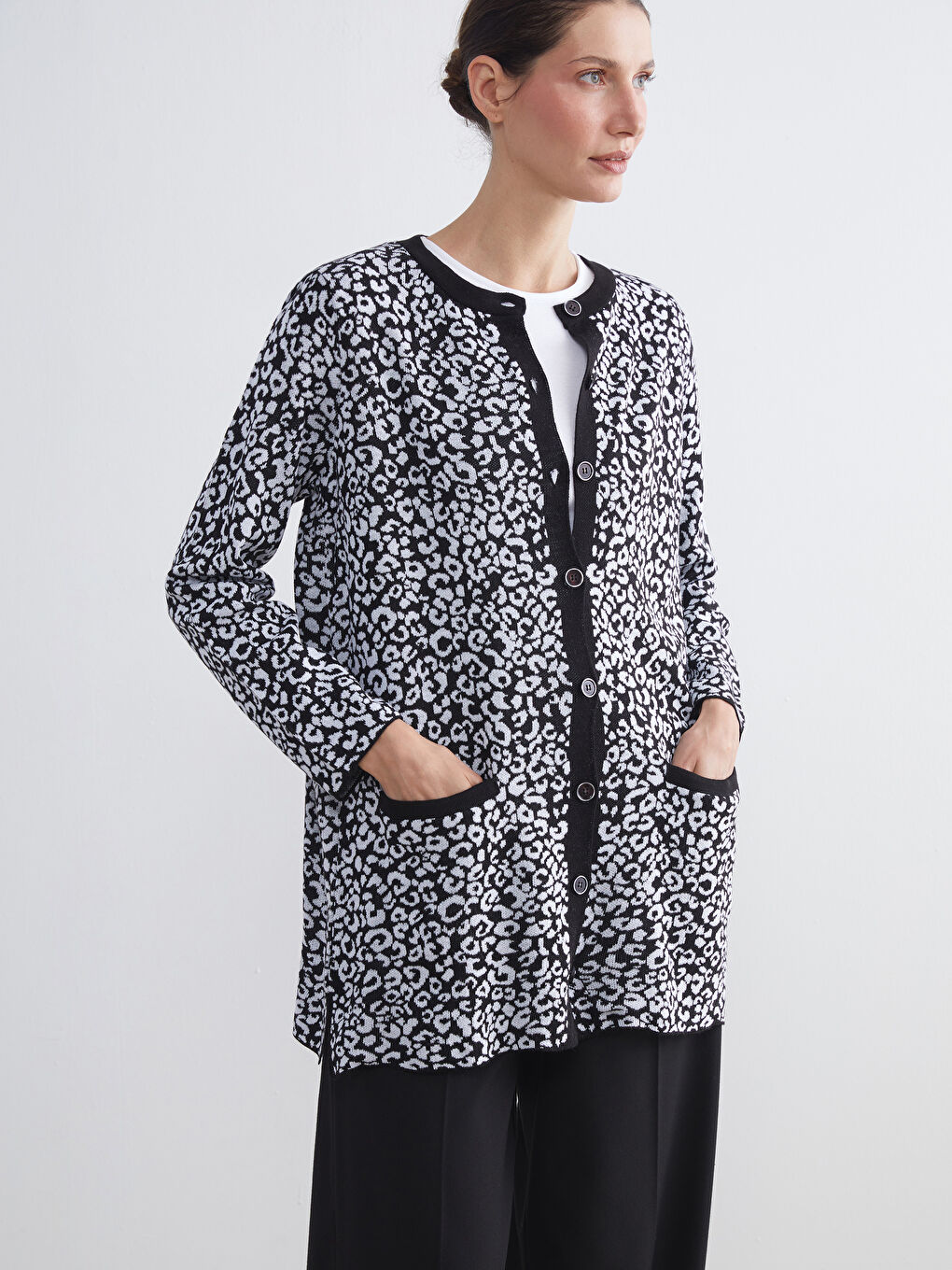 Crew Neck Patterned Women's Knitwear Cardigan