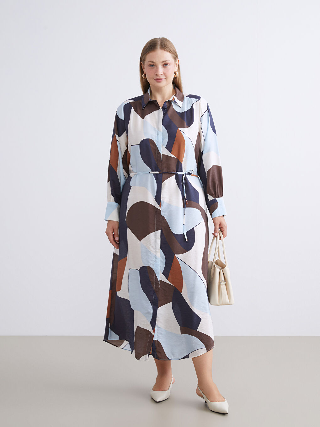 Karışık Desenli Gömlek Elbise-1