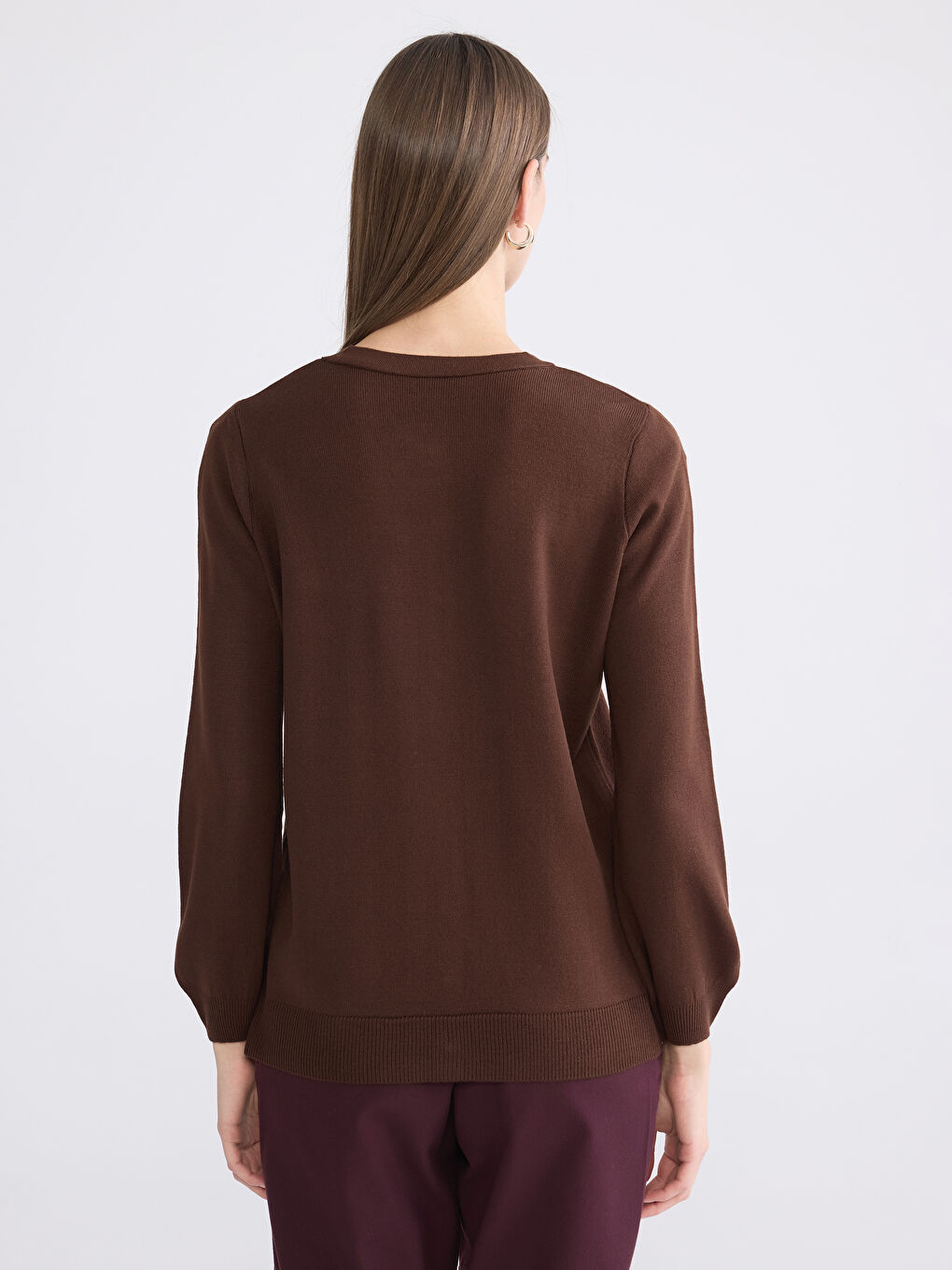 Kahverengi Bisiklet Yaka Kendinden Desenli Kadın Triko Hırka-3