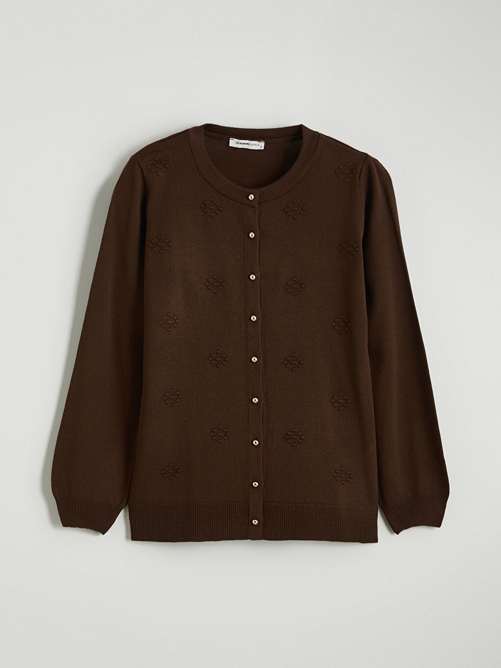 Kahverengi Bisiklet Yaka Kendinden Desenli Kadın Triko Hırka-4