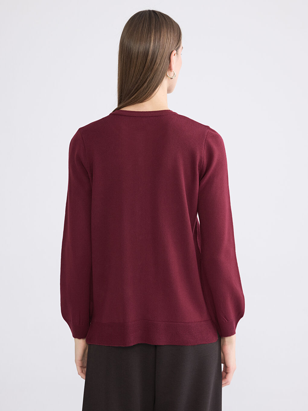 Bordo Bisiklet Yaka Kendinden Desenli Kadın Triko Hırka-3