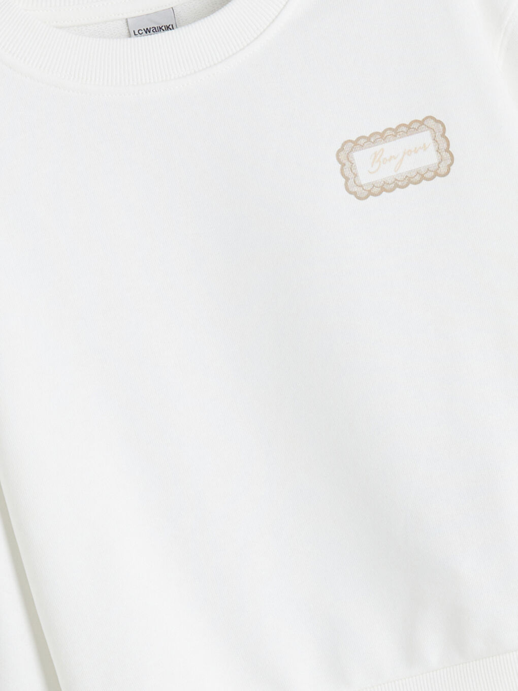 Ekru Bisiklet Yaka Kız Çocuk Sweatshirt-2